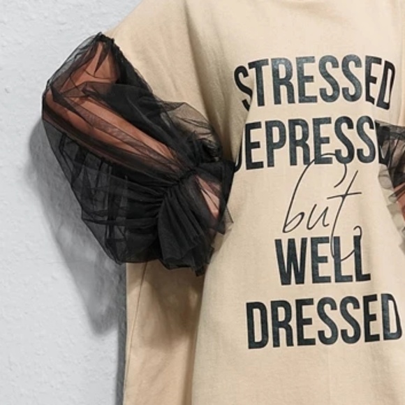 New with tags tan and black dress with sheer sleev - Picture 6 of 7